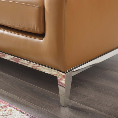 Hermione 64" Stainless Steel Base Leather Loveseat in Tan