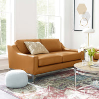 Hermione 64" Stainless Steel Base Leather Loveseat in Tan