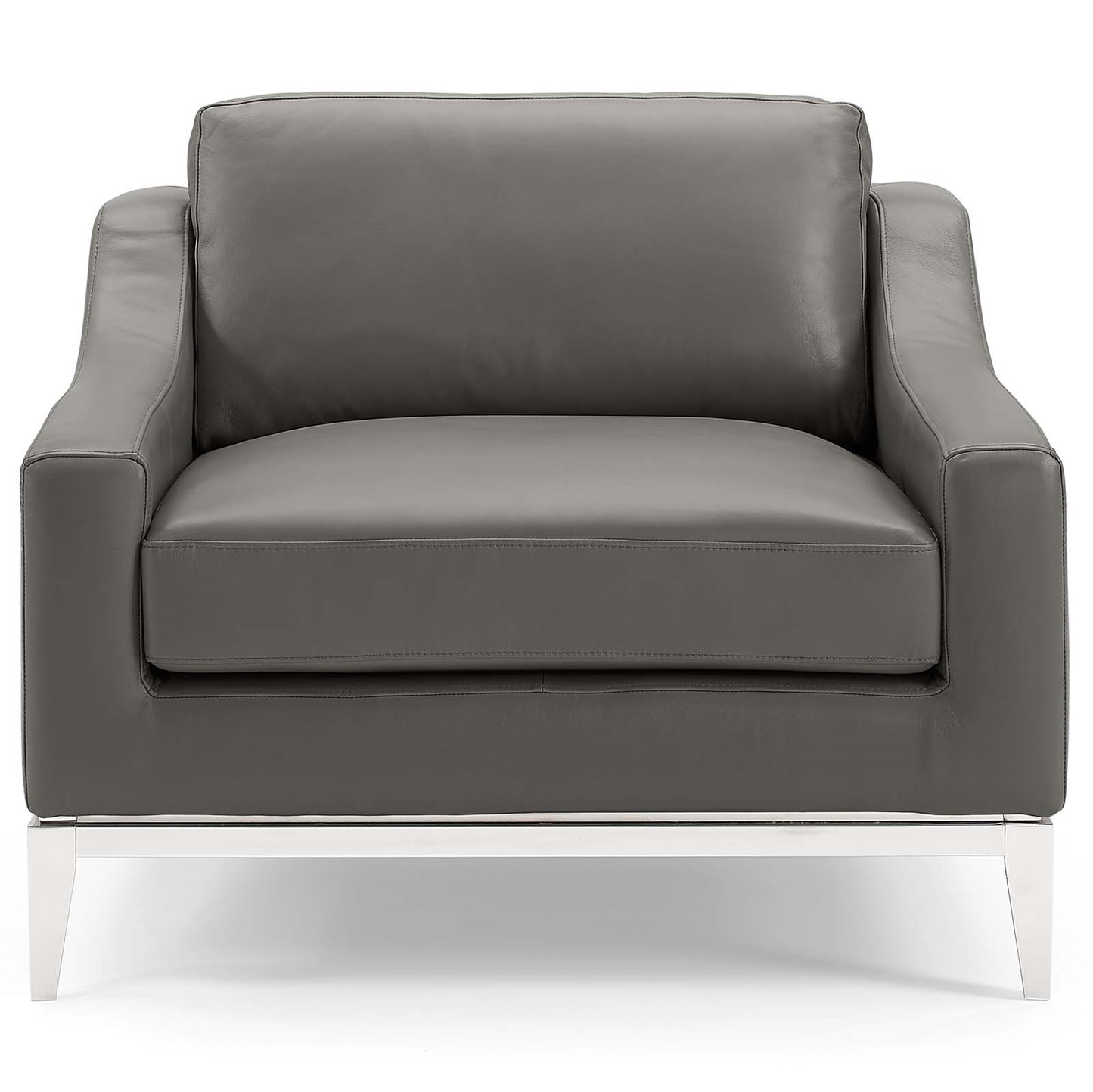 Hermione Stainless Steel Base Leather Armchair in Gray