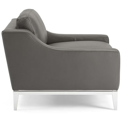 Hermione Stainless Steel Base Leather Armchair in Gray