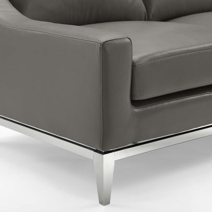 Hermione Stainless Steel Base Leather Armchair in Gray