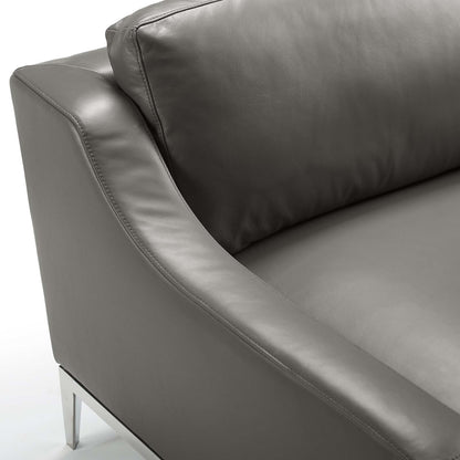 Hermione Stainless Steel Base Leather Armchair in Gray