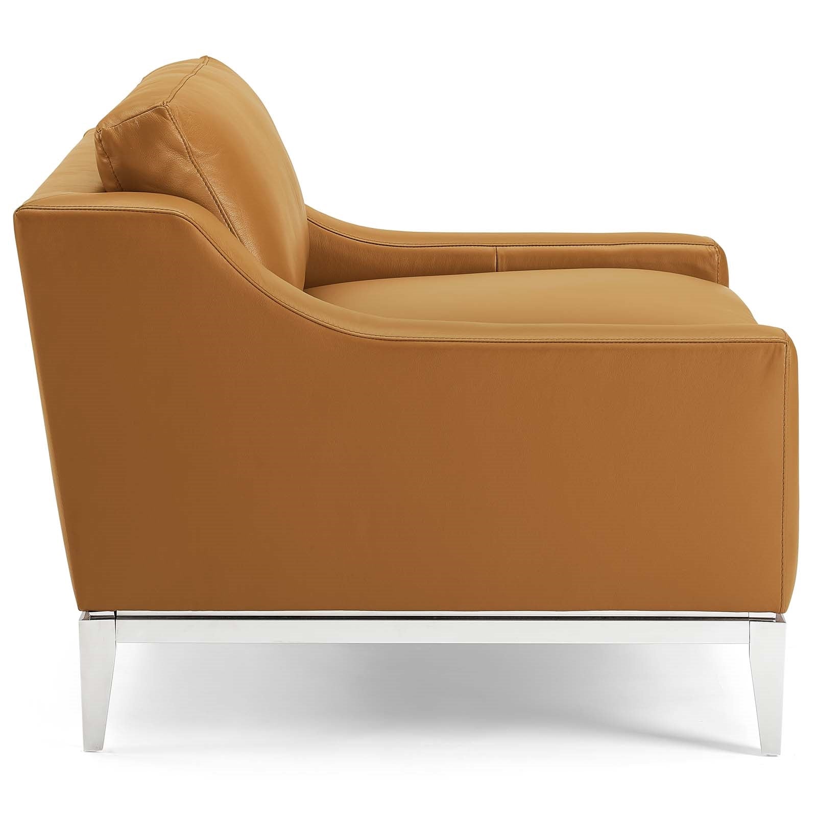 Hermione Stainless Steel Base Leather Armchair in Tan