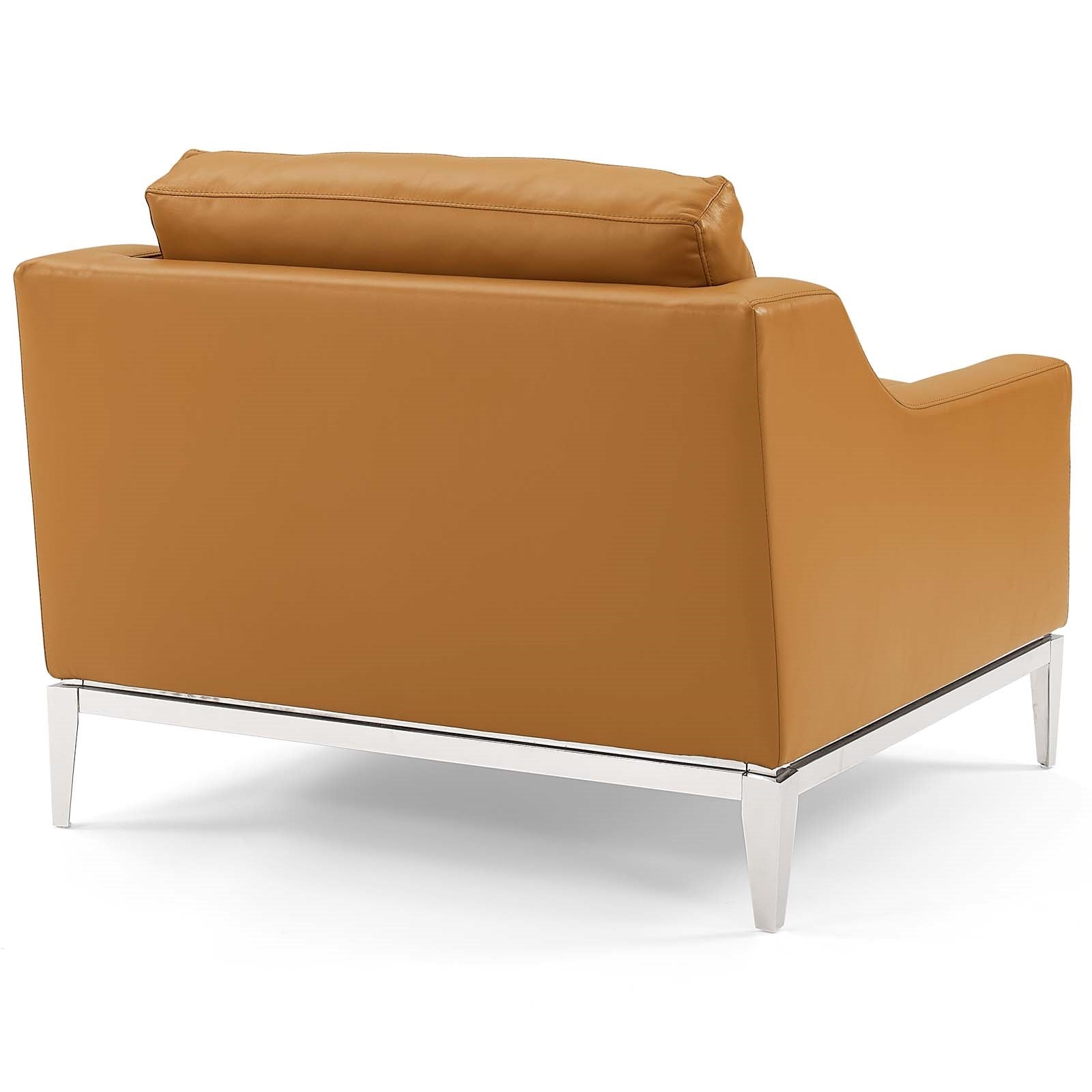 Hermione Stainless Steel Base Leather Armchair in Tan