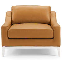 Hermione Stainless Steel Base Leather Armchair in Tan