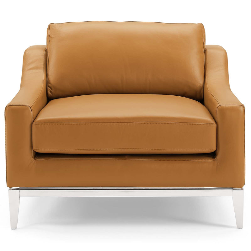 Hermione Stainless Steel Base Leather Armchair in Tan