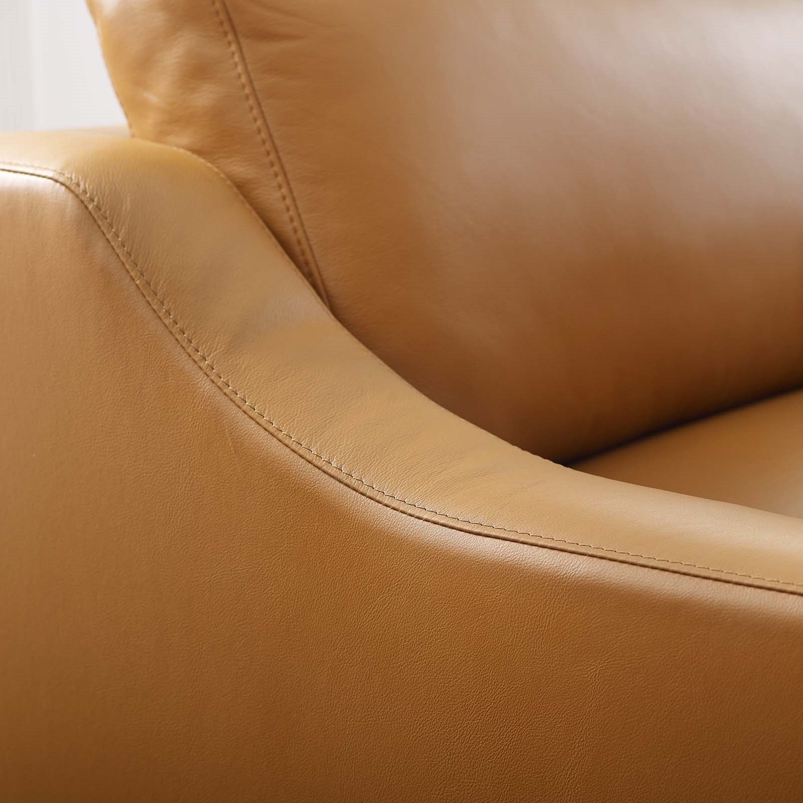 Hermione Stainless Steel Base Leather Armchair in Tan