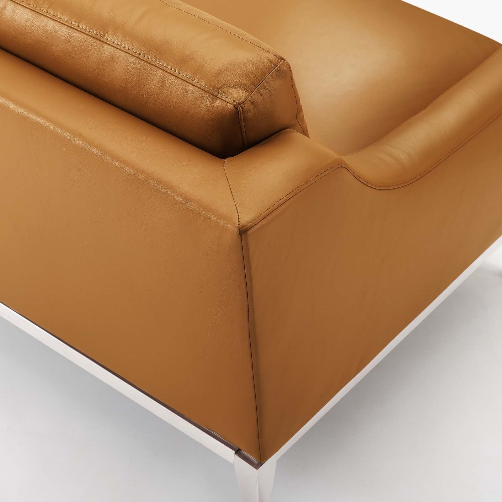 Hermione Stainless Steel Base Leather Armchair in Tan