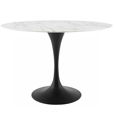 Tulip Style 48" Oval Artificial Marble Dining Table in Black White