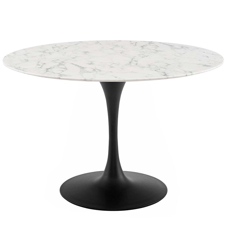 Tulip Style 47" Round Artificial Marble Dining Table in Black White