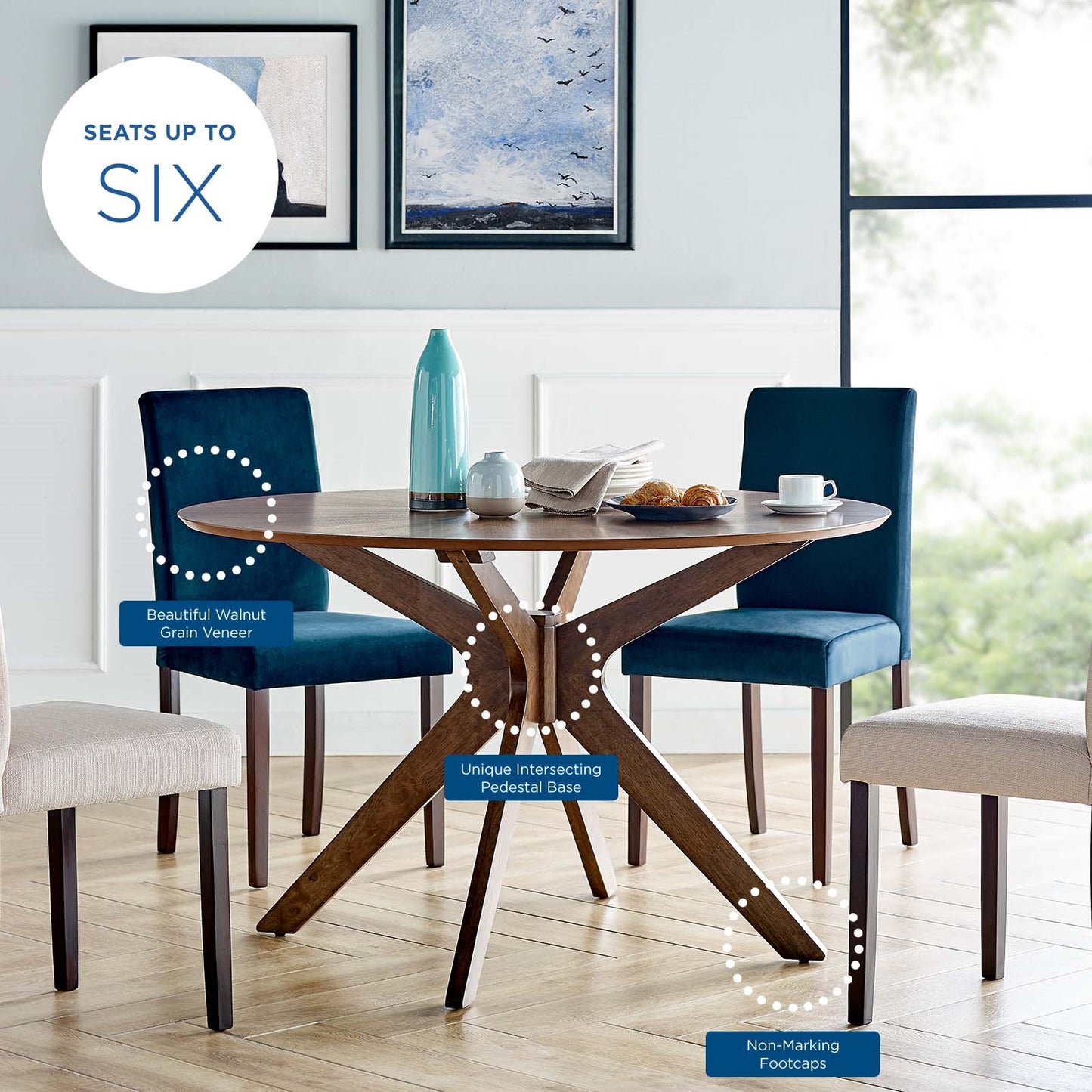 Cross 47" Round Wood Dining Table in Walnut