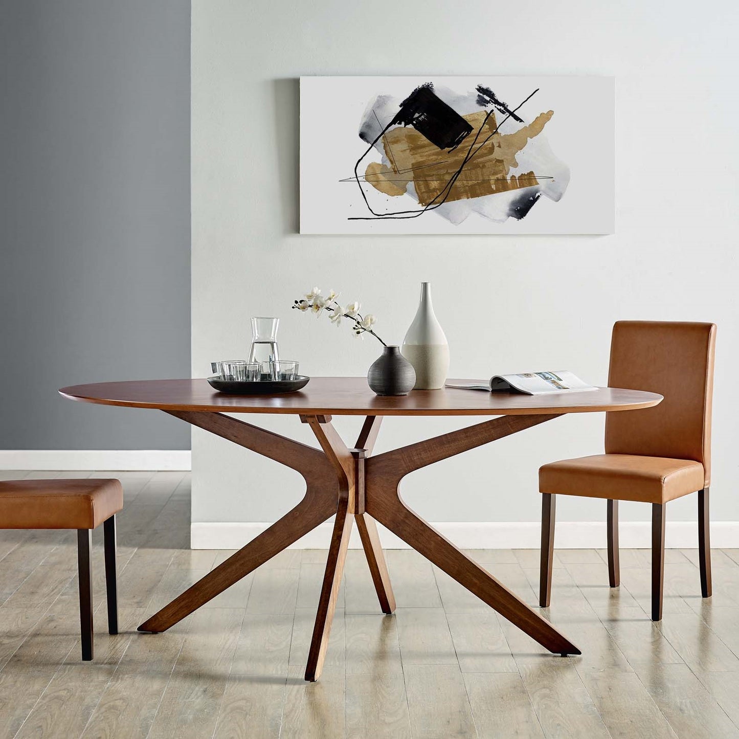 Cross 71" Oval Wood Dining Table in Walnut