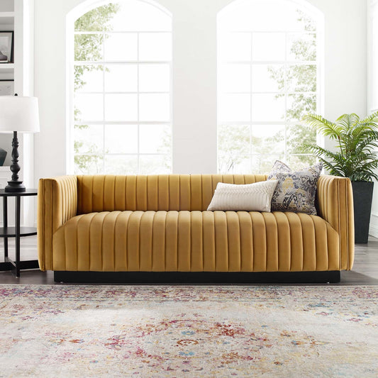 Darcy Channel Tufted Velvet Sofa