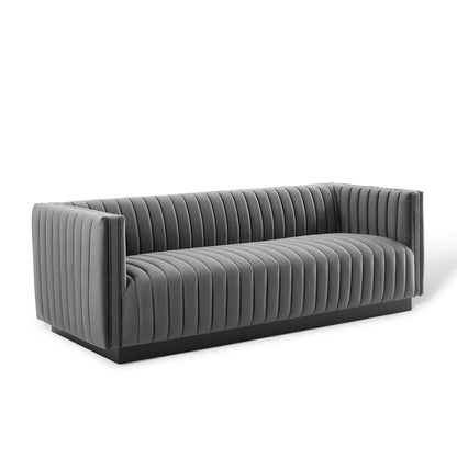 Darcy Channel Tufted Velvet Sofa