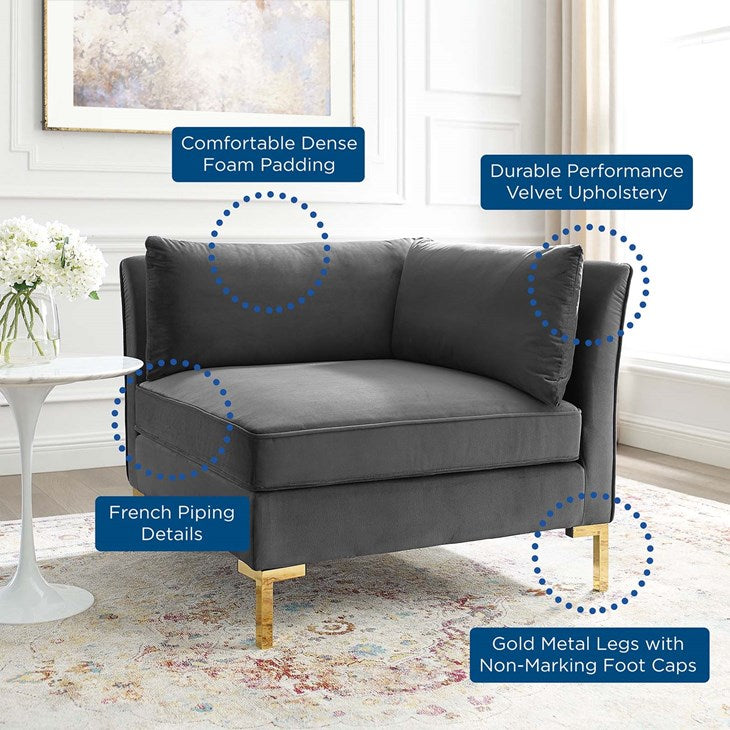 Heidel Velvet Sectional Sofa Corner Chair – EMFURN