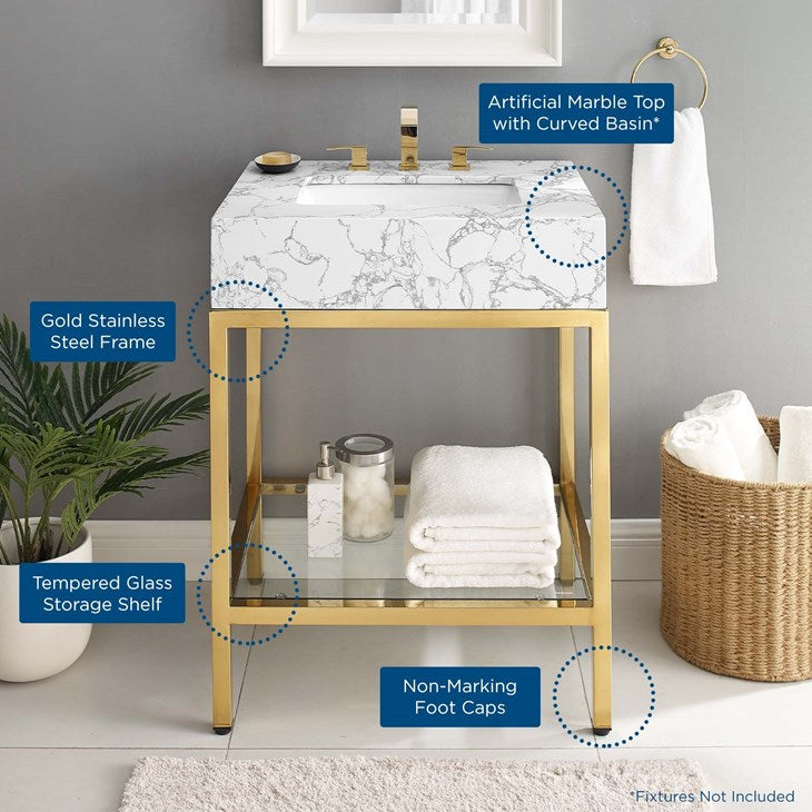 Scarlet 26" Gold Stainless Steel Bathroom Vanity