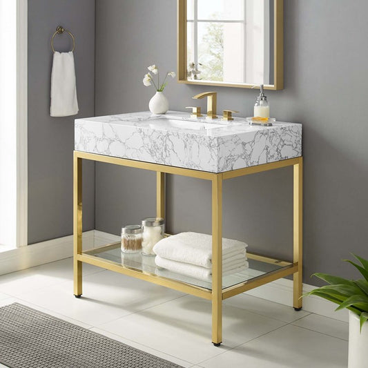Scarlet 36" Gold Stainless Steel Bathroom Vanity