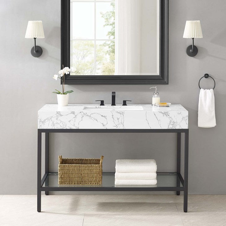 Scarlet 50" Black Stainless Steel Bathroom Vanity