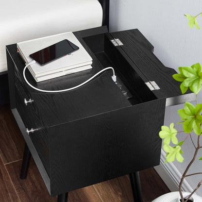 Mediah Wood Nightstand With USB Ports