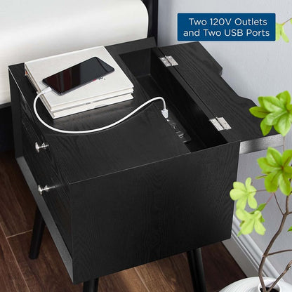 Mediah Wood Nightstand With USB Ports