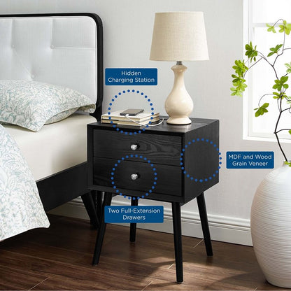 Mediah Wood Nightstand With USB Ports