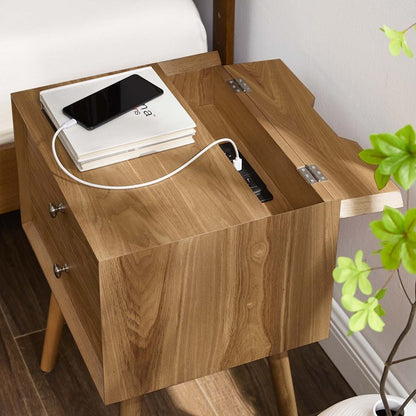 Mediah Wood Nightstand With USB Ports