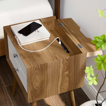 Mediah Wood Nightstand With USB Ports