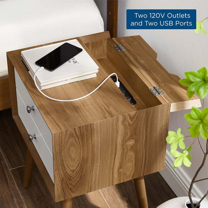 Mediah Wood Nightstand With USB Ports