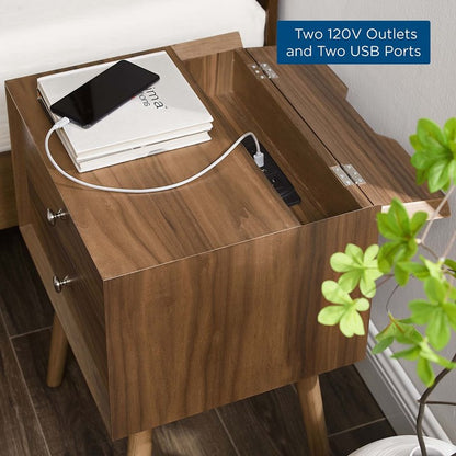 Mediah Wood Nightstand With USB Ports