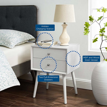 Mediah Wood Nightstand With USB Ports