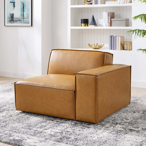 Vitality Left-Arm Vegan Leather Sectional Sofa Chair in Tan