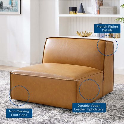 Vitality Vegan Leather Sectional Sofa Armless Chair in Tan