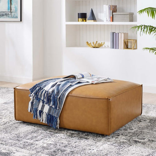 Vitality Vegan Leather Ottoman in Tan