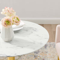 Jena 28" Gold Base Artificial Marble Dining Table