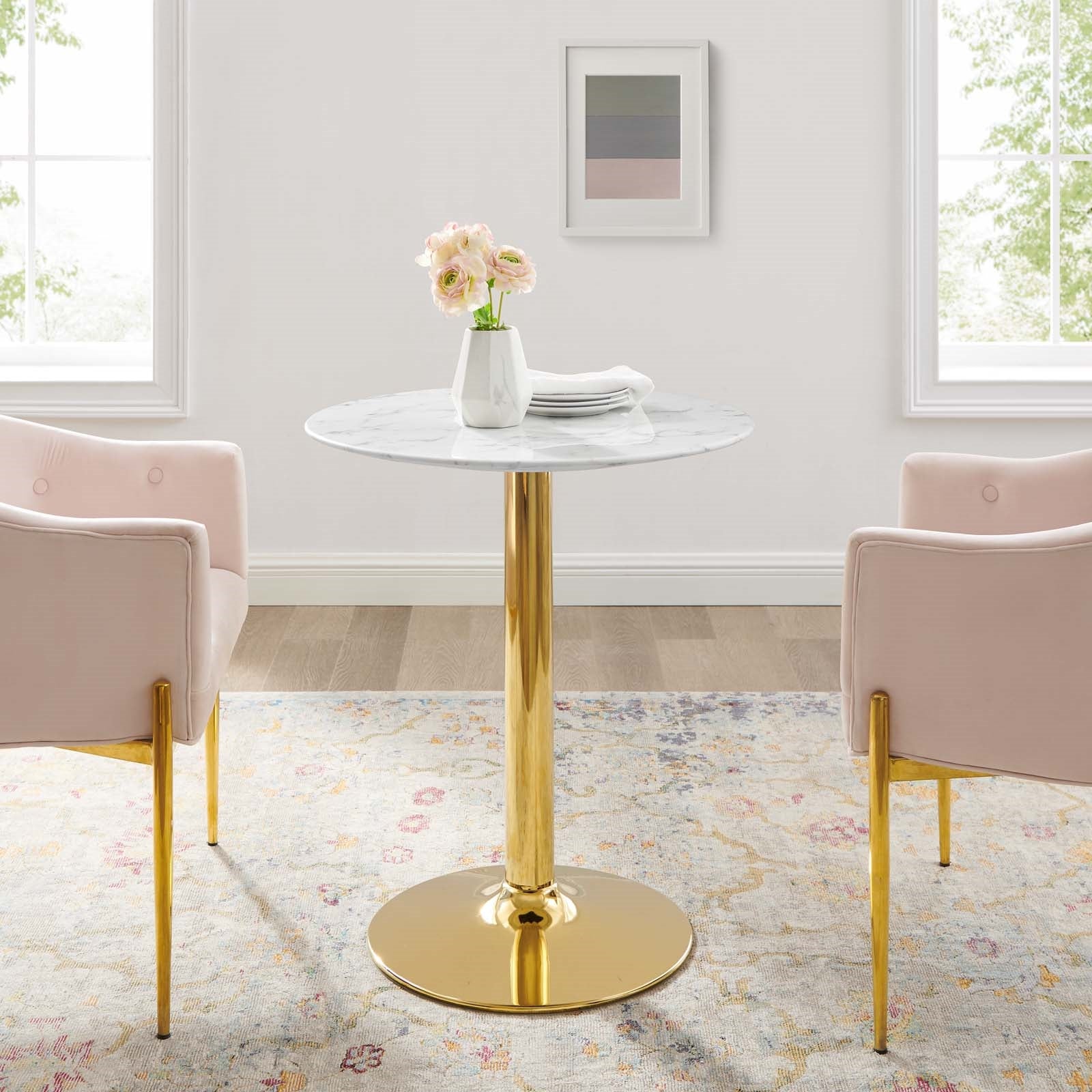 Jena 28" Gold Base Artificial Marble Dining Table