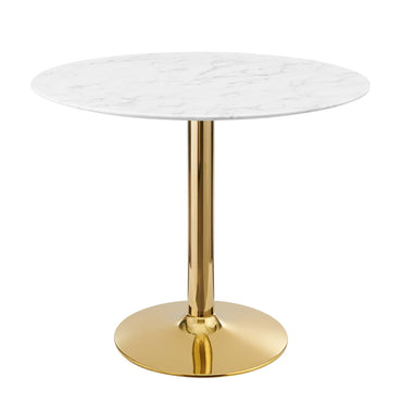 Jena 35" Artificial Marble Gold Base Dining Table