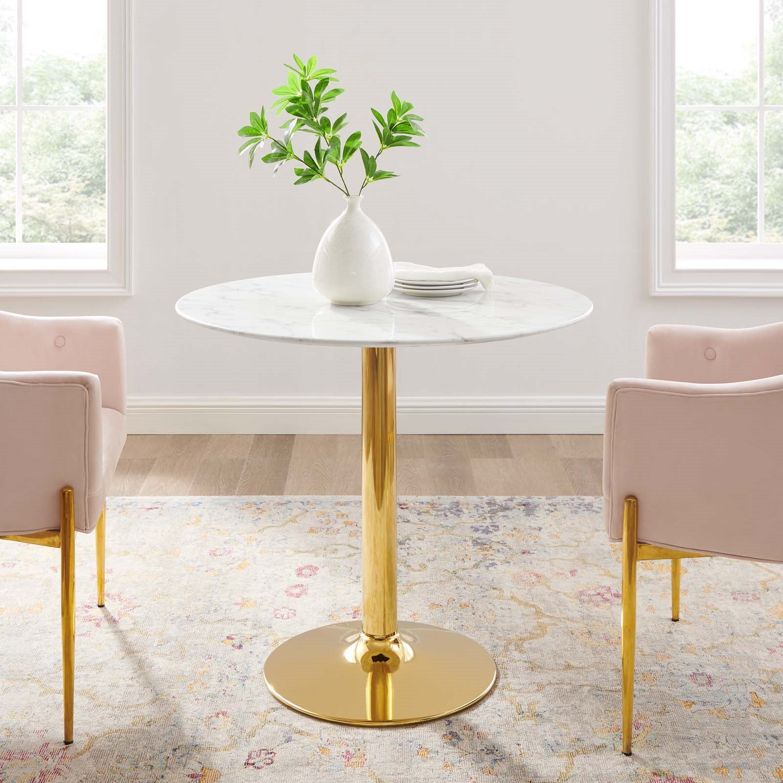 Jena 35" Artificial Marble Gold Base Dining Table