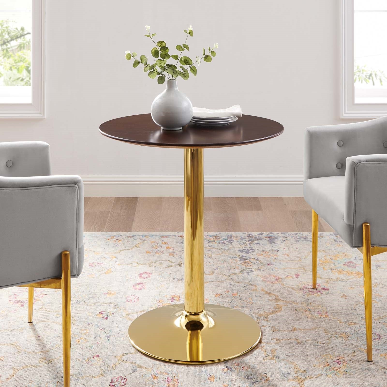 Jena 28" Cherry Walnut Gold Base Dining Table