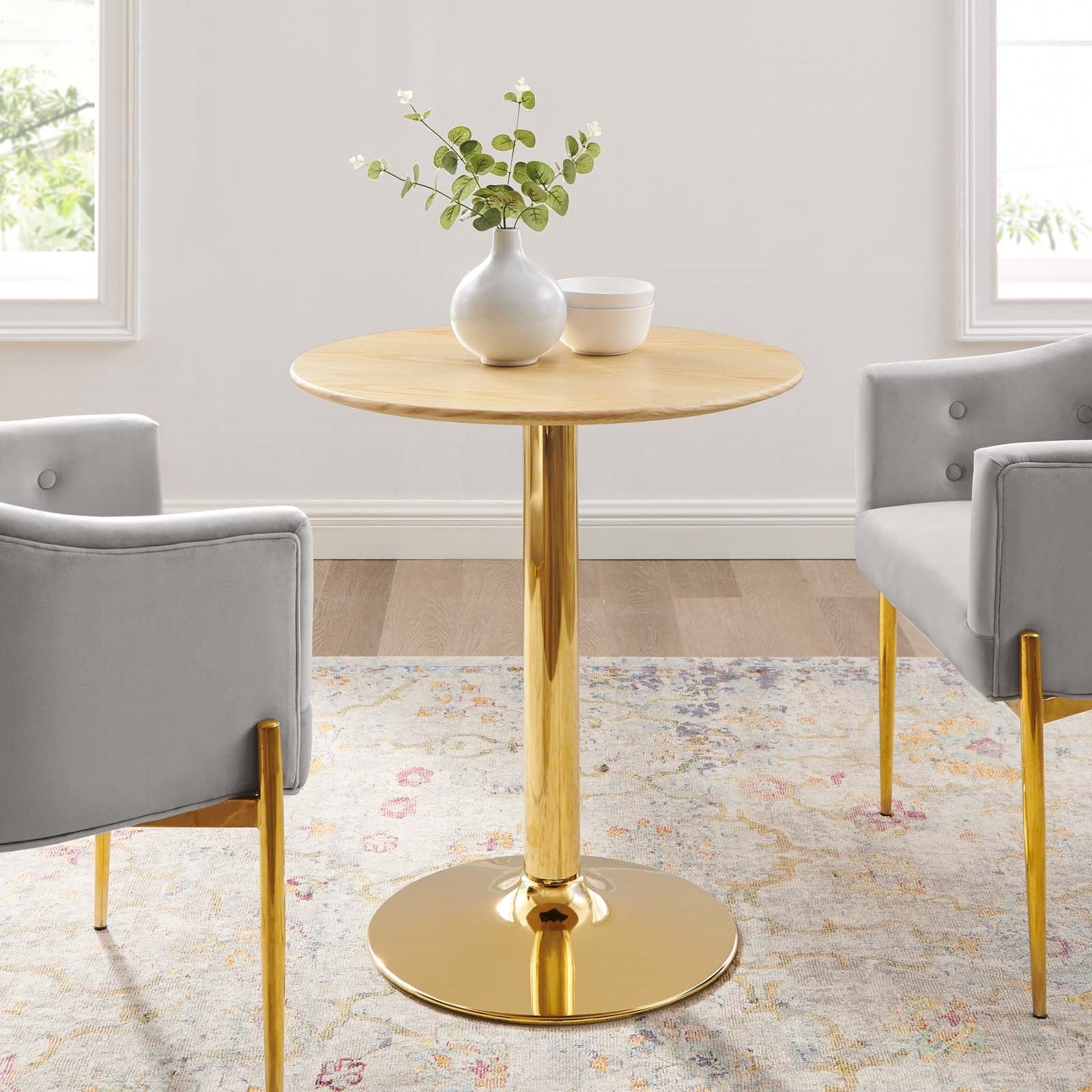 Jena 28" Natural Wood Top Gold base Dining Table