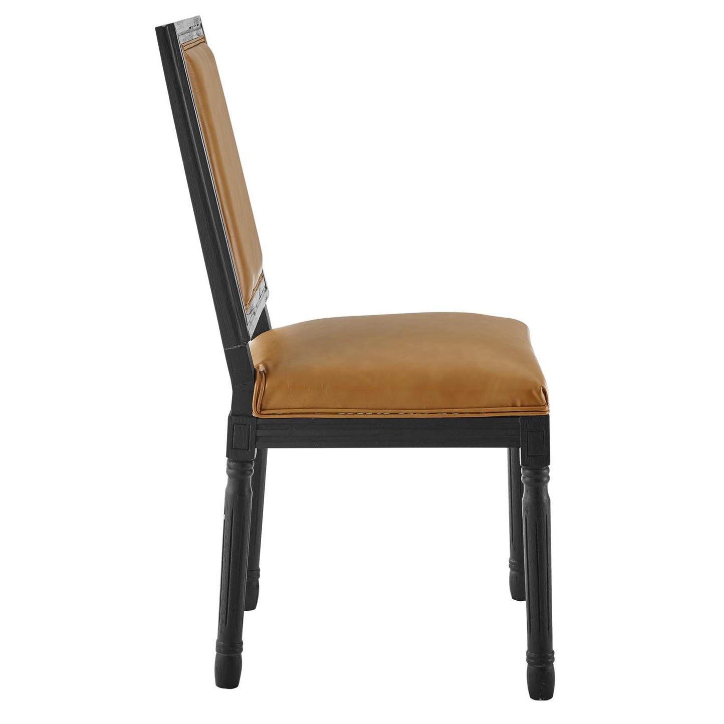 Carter French Vintage Vegan Leather Side Dining Chair in Black/Tan