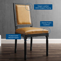Carter French Vintage Vegan Leather Side Dining Chair in Black/Tan