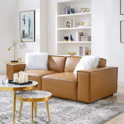 Vitality Vegan Leather Loveseat in Tan