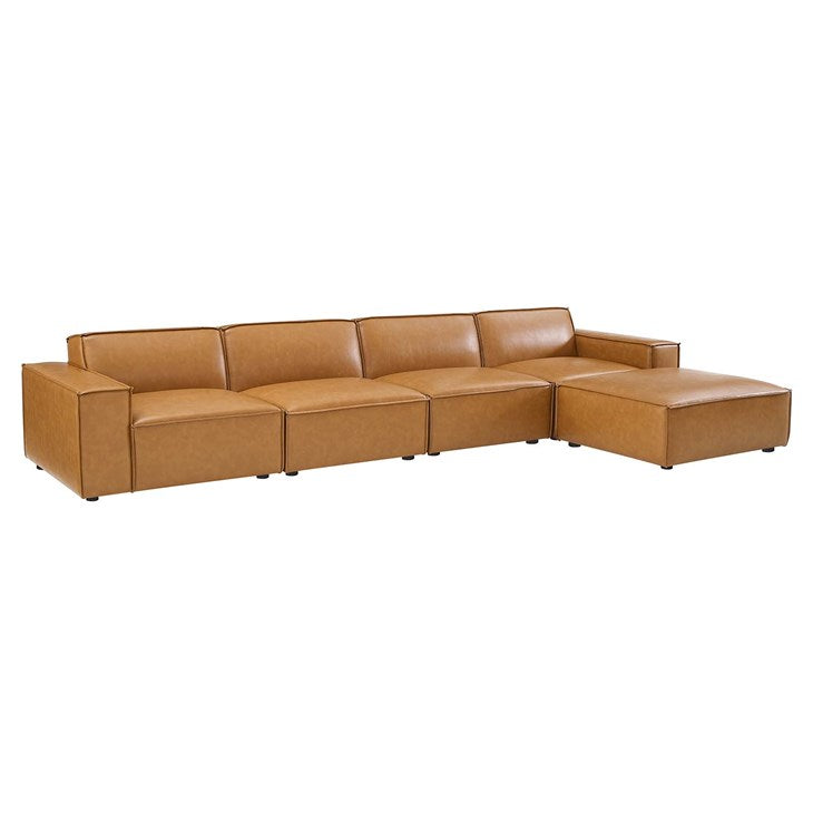 Vitality 5-Piece Vegan Leather Sectional Sofa in Tan