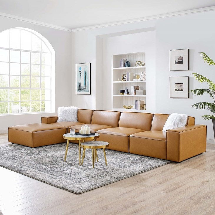 Vitality 5-Piece Vegan Leather Sectional Sofa in Tan