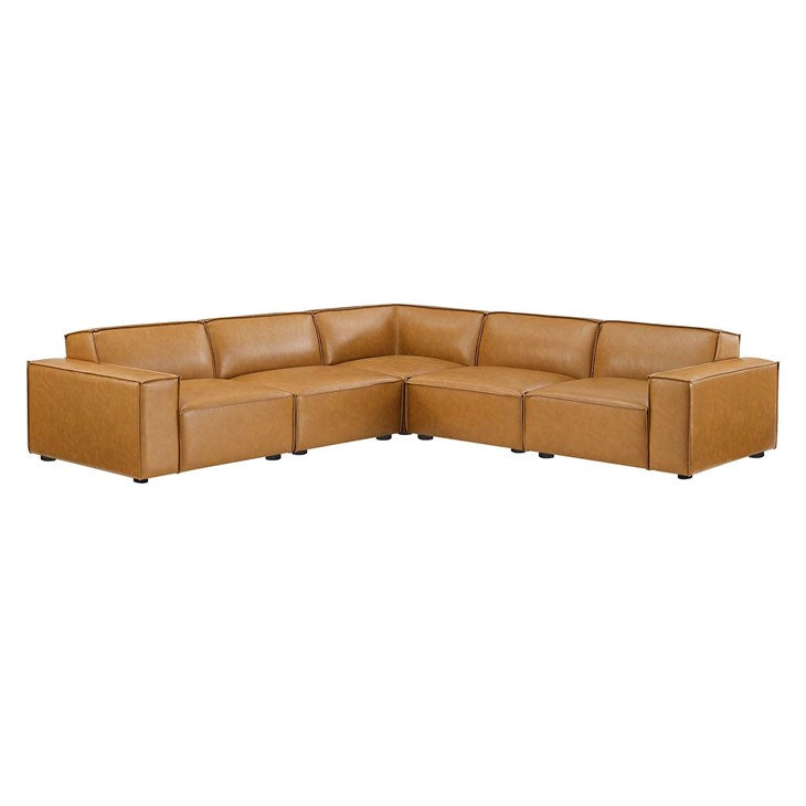 Vitality 5-Piece Vegan Leather Sectional Sofa in Tan V2