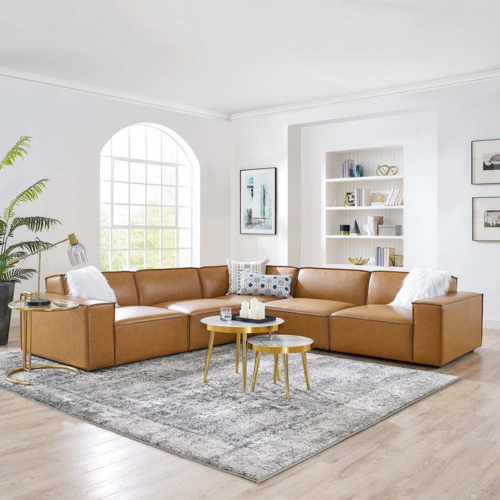 Vitality 5-Piece Vegan Leather Sectional Sofa in Tan V2