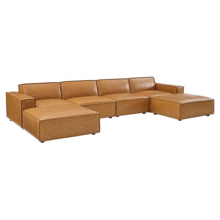 Vitality 6-Piece Vegan Leather Sectional Sofa in Tan