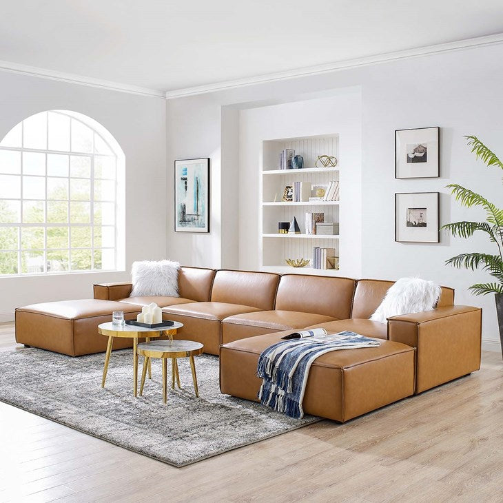 Vitality 6-Piece Vegan Leather Sectional Sofa in Tan