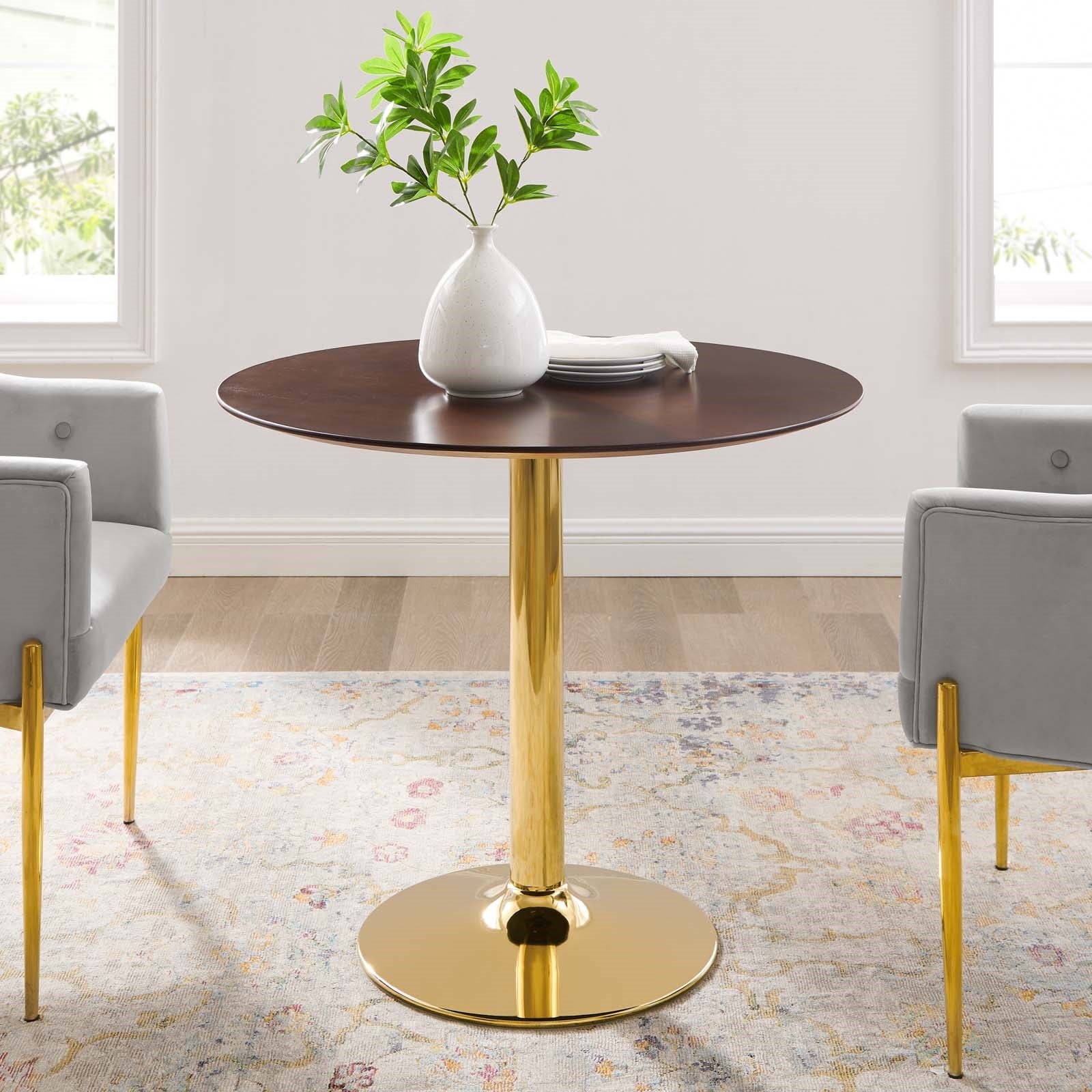 Jena 35" Gold Base Cherry Walnut Dining Table