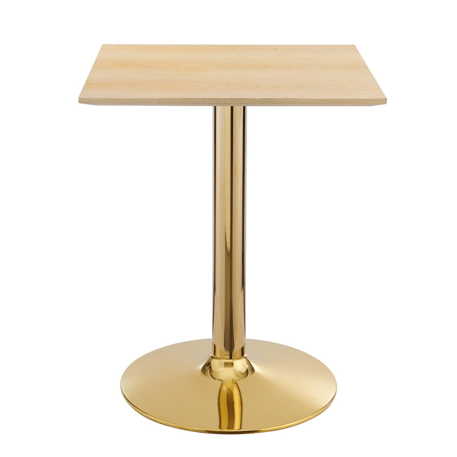 Jena 24" Gold Base Natural Wood Square Dining Table